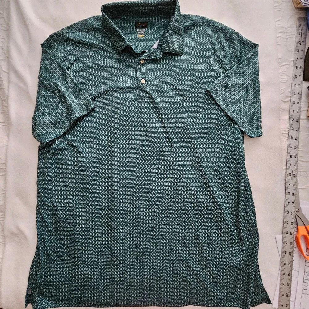 Greg Norman Play Dry Golf Polo Shirt Mens‎ XXL Teal Golf Club Print Performance